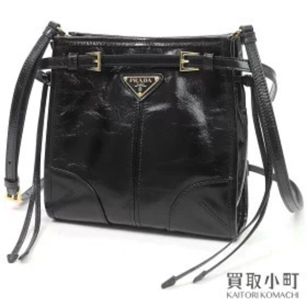 Prada Bonnie Leather Triangle Metal Pouch Crossbody Bag Black